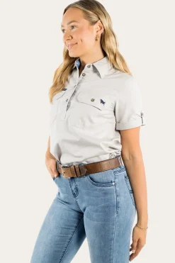 Best Ringers Western Jules Womens Half Button Short Sleeve Work Shirt - Beige