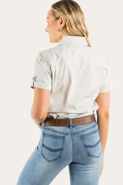 Best Ringers Western Jules Womens Half Button Short Sleeve Work Shirt - Beige