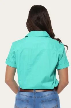 Clearance Ringers Western Jules Womens Half Button Short Sleeve Work Shirt - Mint