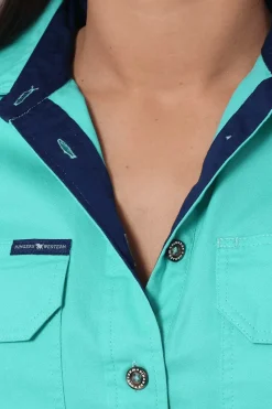 Clearance Ringers Western Jules Womens Half Button Short Sleeve Work Shirt - Mint