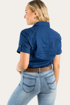 Outlet Ringers Western Jules Womens Half Button Short Sleeve Work Shirt - Navy