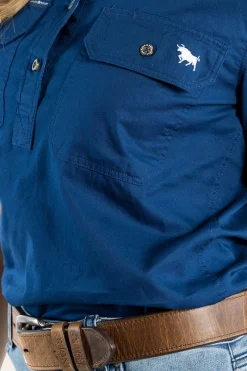 Outlet Ringers Western Jules Womens Half Button Short Sleeve Work Shirt - Navy
