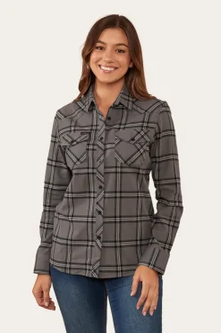 Clearance Ringers Western Junee Womens Flanno Semi Fitted Shirt - Charcoal/Black