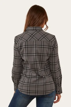 Clearance Ringers Western Junee Womens Flanno Semi Fitted Shirt - Charcoal/Black