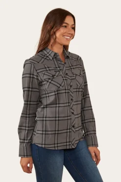 Clearance Ringers Western Junee Womens Flanno Semi Fitted Shirt - Charcoal/Black
