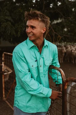 Clearance Ringers Western King River Half Button Work Shirt - Mint