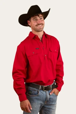 Clearance Ringers Western King River Half Button Work Shirt - Red