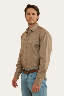Hot Ringers Western King River Mens Full Button Work Shirt - Mushroom