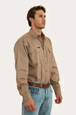 Hot Ringers Western King River Mens Full Button Work Shirt - Mushroom