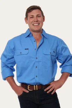 Online Ringers Western King River Mens Full Button Work Shirt - Blue