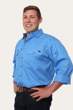 Online Ringers Western King River Mens Full Button Work Shirt - Blue