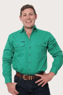 Outlet Ringers Western King River Mens Full Button Work Shirt - Green