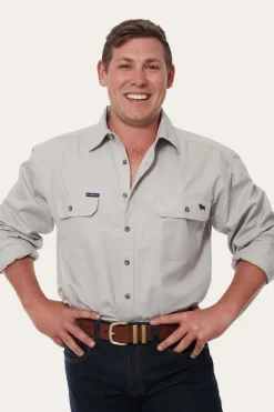 Online Ringers Western King River Mens Full Button Work Shirt - Beige