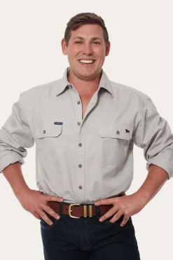Online Ringers Western King River Mens Full Button Work Shirt - Beige