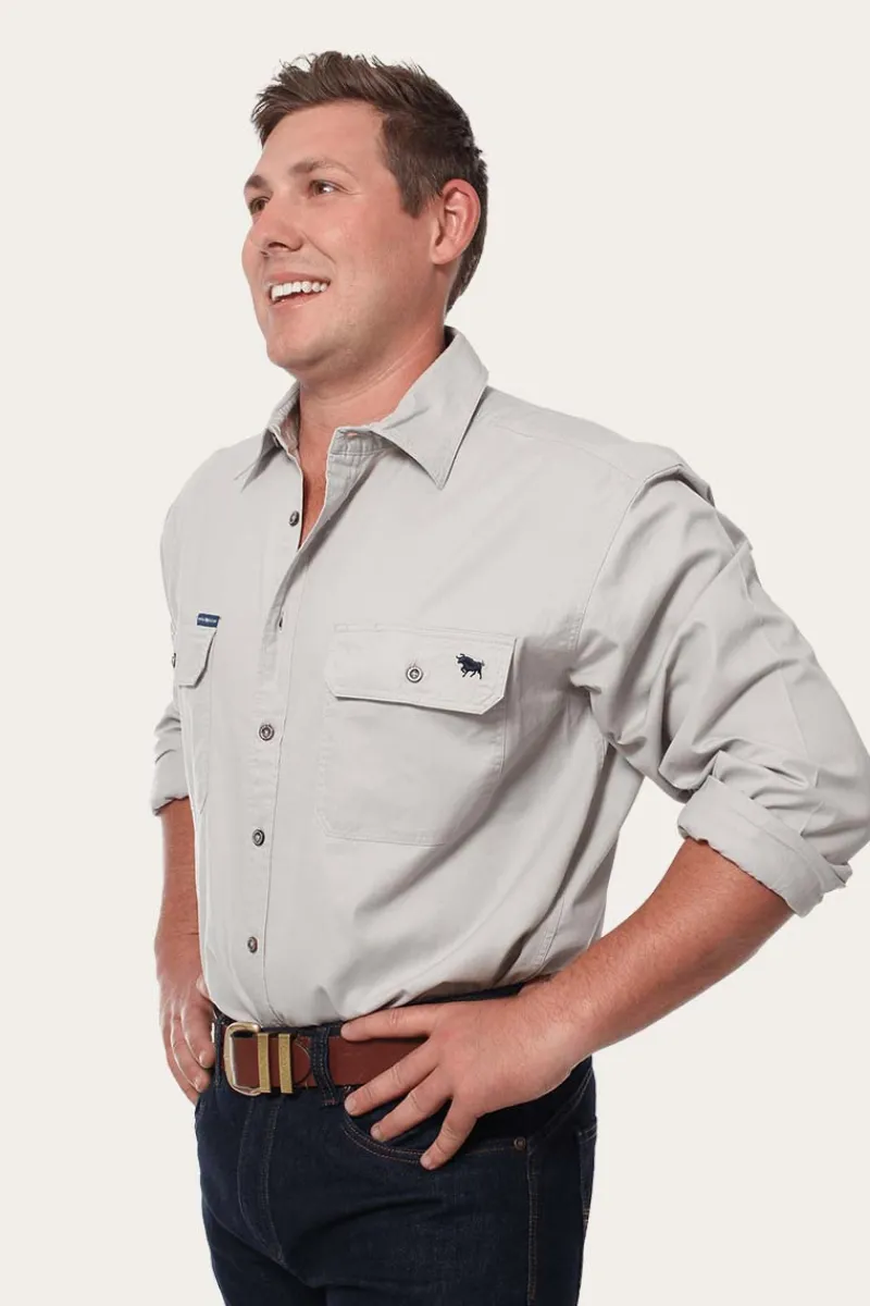 Online Ringers Western King River Mens Full Button Work Shirt - Beige
