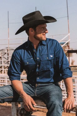 Hot Ringers Western King River Mens Full Button Work Shirt - Navy