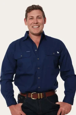 Hot Ringers Western King River Mens Full Button Work Shirt - Navy