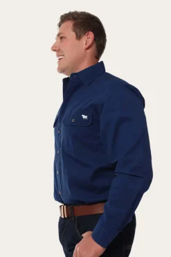 Hot Ringers Western King River Mens Full Button Work Shirt - Navy