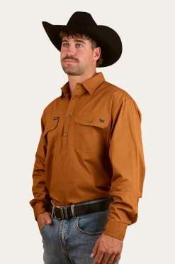 Best Ringers Western King River Mens Half Button Work Shirt - Tobacco