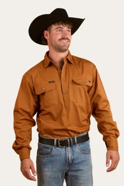 Best Ringers Western King River Mens Half Button Work Shirt - Tobacco