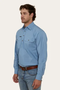 Clearance Ringers Western King River Mens Half Button Coolmax Work Shirt - Denim Blue