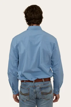 Clearance Ringers Western King River Mens Half Button Coolmax Work Shirt - Denim Blue