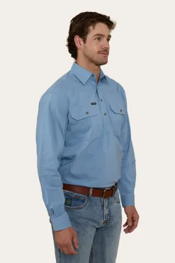 Clearance Ringers Western King River Mens Half Button Coolmax Work Shirt - Denim Blue