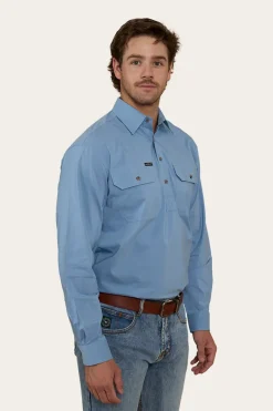Clearance Ringers Western King River Mens Half Button Coolmax Work Shirt - Denim Blue