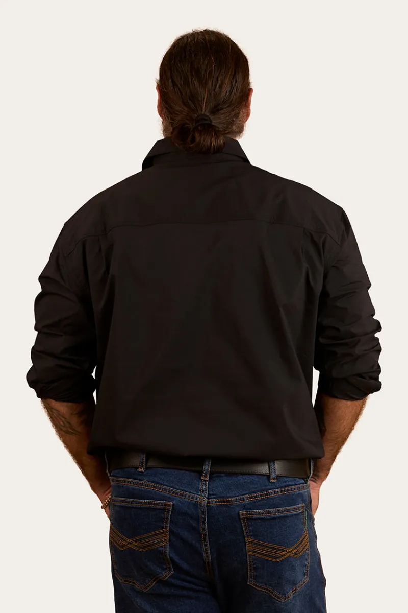 Outlet Ringers Western King River Mens Half Button Coolmax Work Shirt - Black
