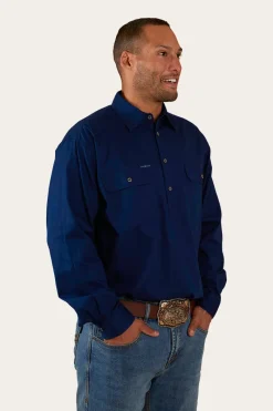 Outlet Ringers Western King River Mens Half Button Work Shirt - Navy