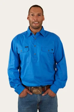 Hot Ringers Western King River Mens Half Button Work Shirt - Blue