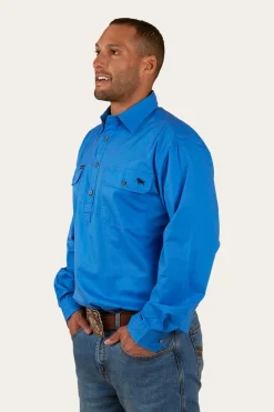 Hot Ringers Western King River Mens Half Button Work Shirt - Blue