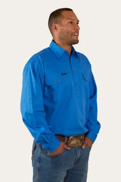 Hot Ringers Western King River Mens Half Button Work Shirt - Blue