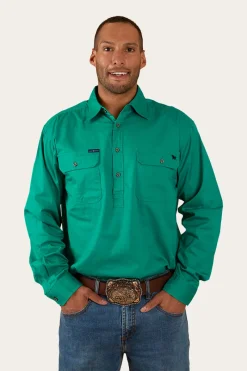 Online Ringers Western King River Mens Half Button Work Shirt - Green