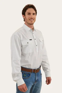 Discount Ringers Western King River Mens Half Button Work Shirt - White