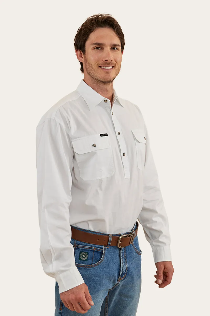 Discount Ringers Western King River Mens Half Button Work Shirt - White