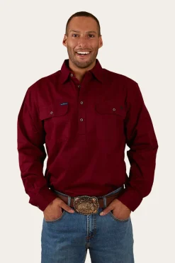 Clearance Ringers Western King River Mens Half Button Work Shirt - Burgundy