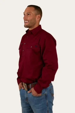 Clearance Ringers Western King River Mens Half Button Work Shirt - Burgundy