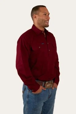 Clearance Ringers Western King River Mens Half Button Work Shirt - Burgundy