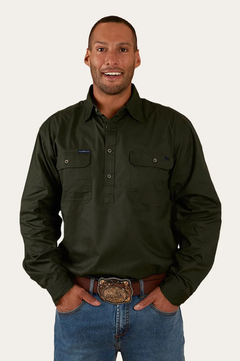 Ringers Western King River Mens Half Button Work Shirt - Cargo Khaki