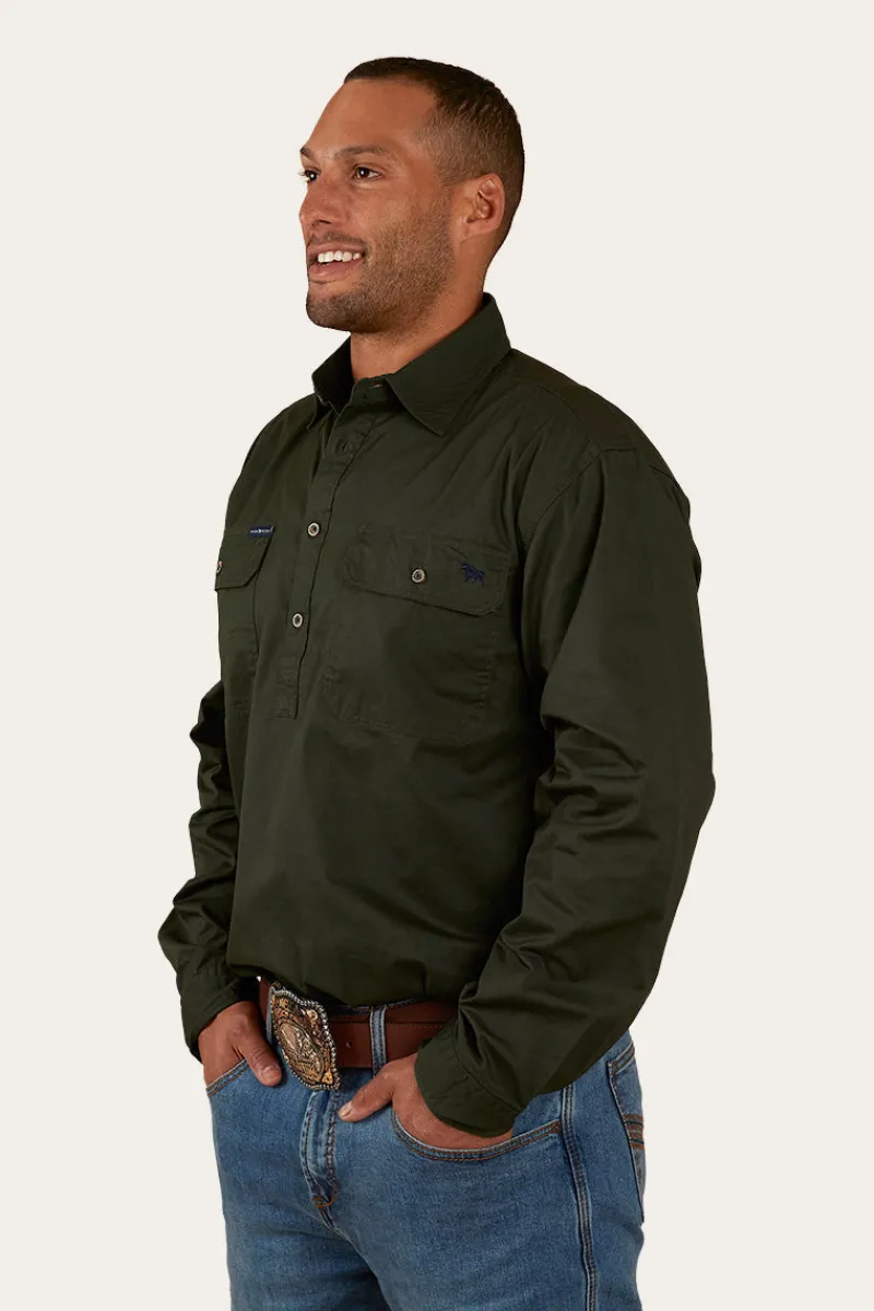 Ringers Western King River Mens Half Button Work Shirt - Cargo Khaki