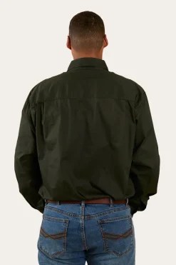 Ringers Western King River Mens Half Button Work Shirt - Cargo Khaki