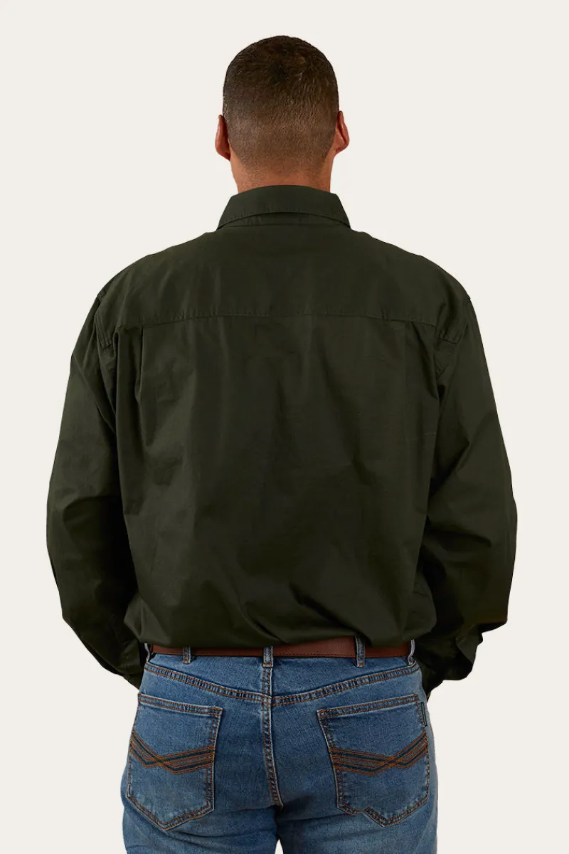 Ringers Western King River Mens Half Button Work Shirt - Cargo Khaki