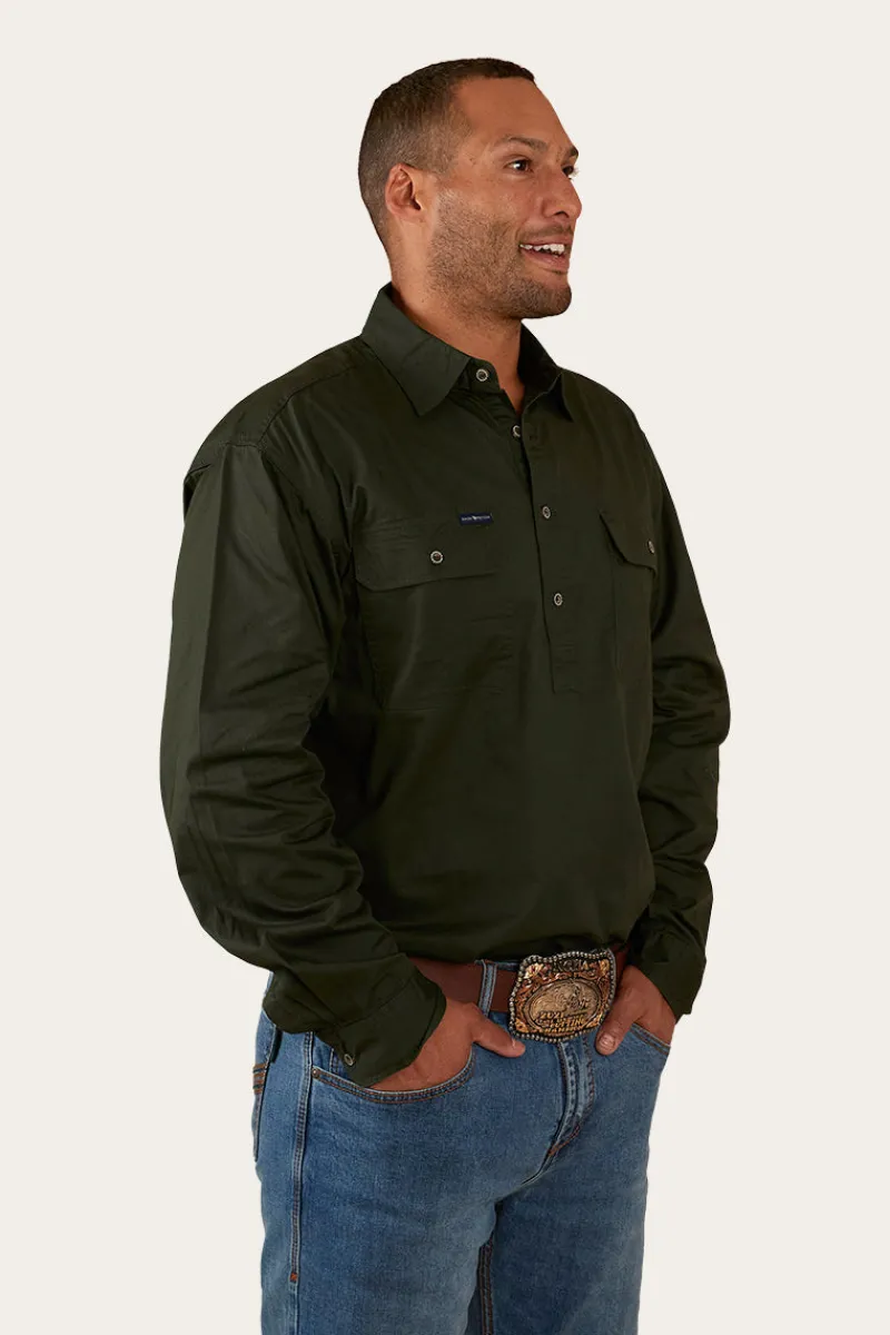 Ringers Western King River Mens Half Button Work Shirt - Cargo Khaki