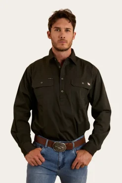 Ringers Western King River Mens Half Button Work Shirt - Charcoal