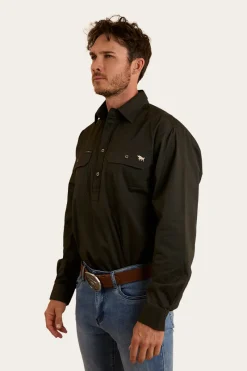 Ringers Western King River Mens Half Button Work Shirt - Charcoal