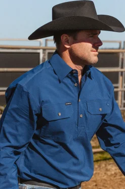 Discount Ringers Western King River Mens Half Button Coolmax Work Shirt - Navy