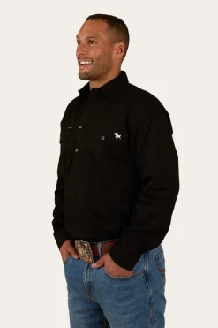 Hot Ringers Western King River Mens Half Button Work Shirt - Black