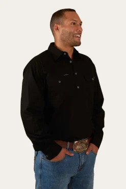 Hot Ringers Western King River Mens Half Button Work Shirt - Black