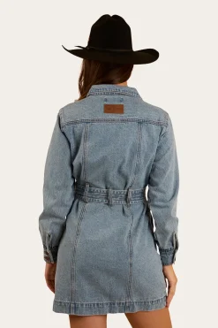 Outlet Ringers Western Korin Womens Mini Dress - Mid Wash Blue